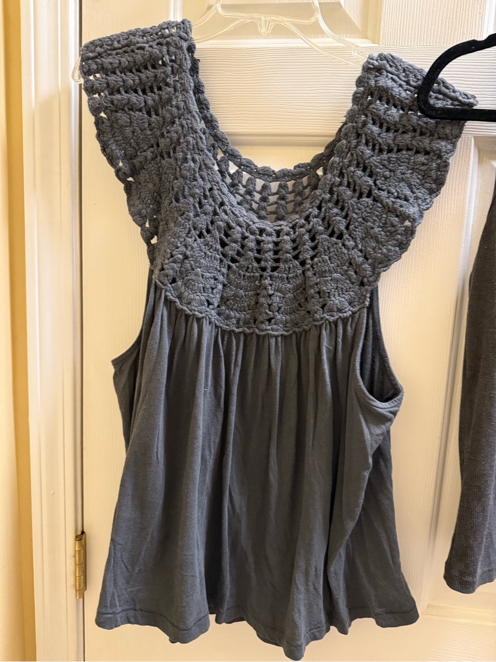Lucky Brand Gray Crochet Yoke Tank Top